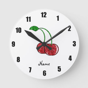 Personalisierte rote Glitternamenskirsche Runde Wanduhr