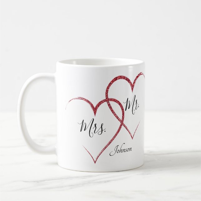 Personalisierte Rote Glitzer Herz Kaffeetasse (Links)