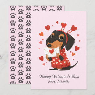 Personalisierte rote Herzen Dachshund Valentinstag Feiertagskarte
