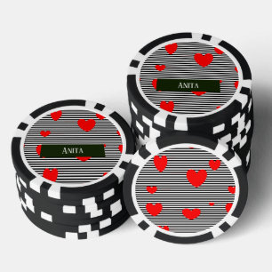 Personalisierte rote Herzen und Streifen Pokerchips