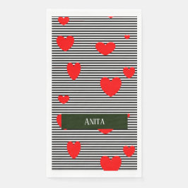 Personalisierte rote Herzen und Streifen Serviette