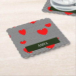 Personalisierte rote Herzen und Streifen Untersetzer