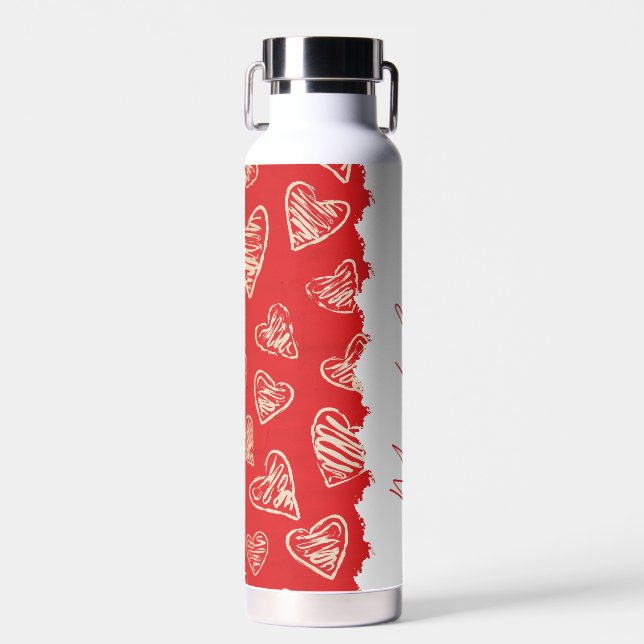 Personalisierte rote Herzstruktur  Trinkflasche (Vorne)