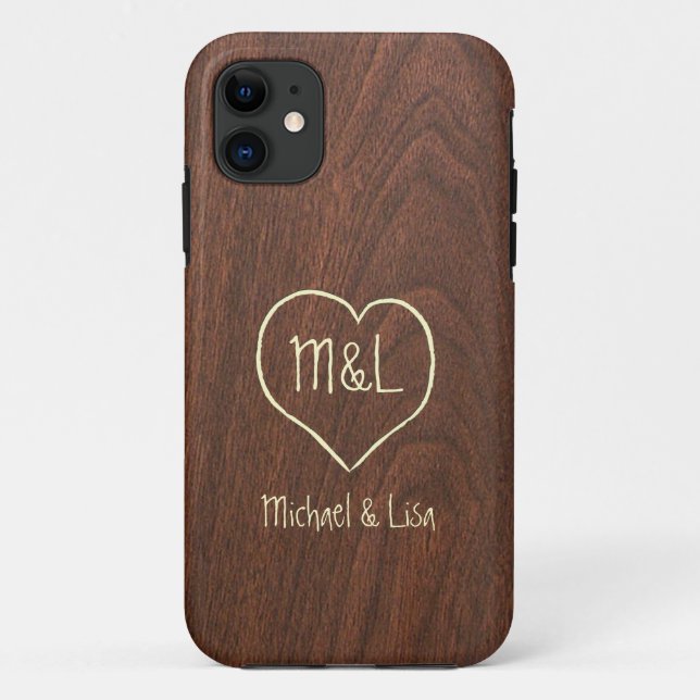 Personalisierte rote Holztextur mit Herz Case-Mate iPhone Hülle (Rückseite)