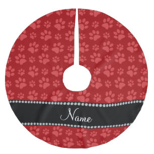 Personalisierte rote Hundetatzennamensdrucke Polyester Weihnachtsbaumdecke