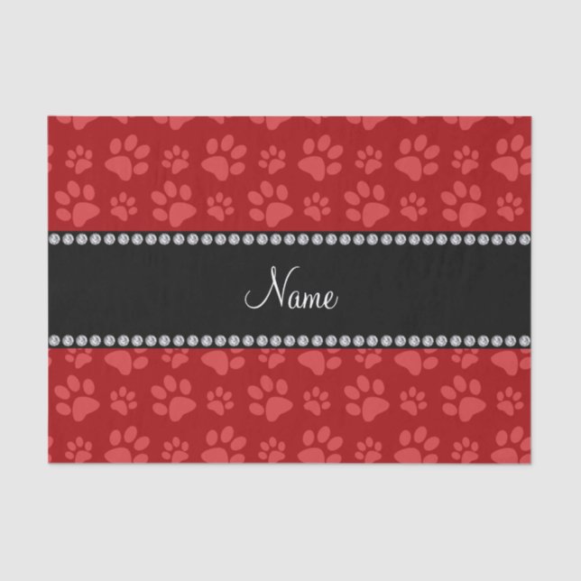 Personalisierte rote Hundetatzennamensdrucke Seidenpapier (Vorderseite)