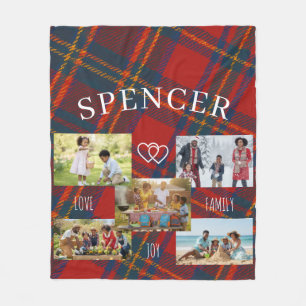 Personalisierte rote Karo-Tartan-Familienfotos Fleecedecke