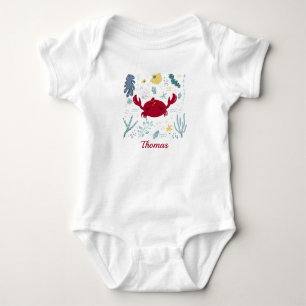 Personalisierte Rote Krabbe Meerestiere Meereslebe Baby Strampler