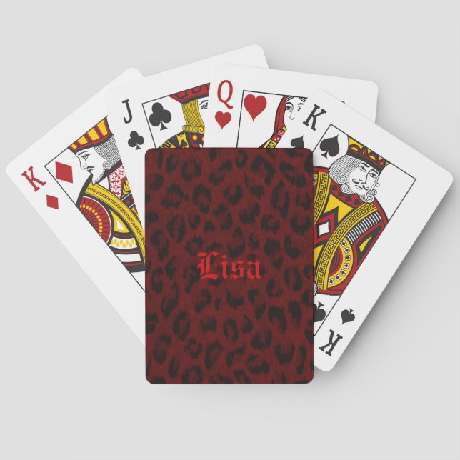 Personalisierte Rote Leopard-Skins Spielkarten (Rückseite)