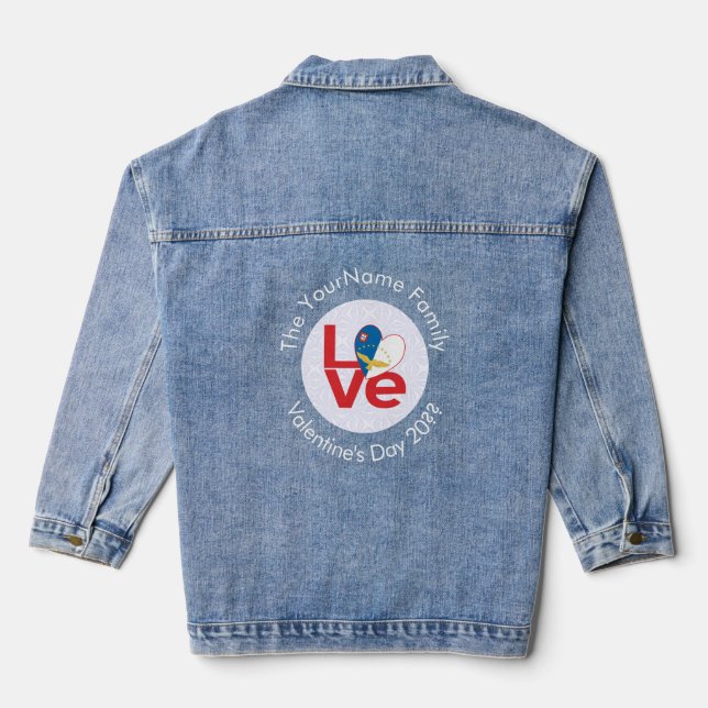 Personalisierte rote LIEBE der Azoren Jeansjacke (Rückseite)