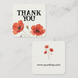 Personalisierte rote Mohn-Blumen-Dankeschön-Karte Quadratische Visitenkarte