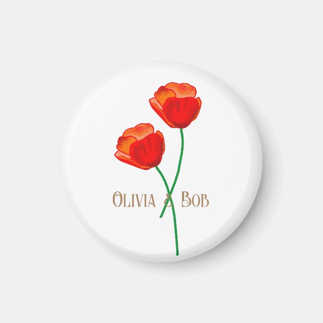 Personalisierte rote Mohnblumen Magnet (Vorne)
