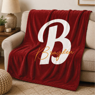 Personalisierte rote Monogramm-Fleece-Decke Fleecedecke