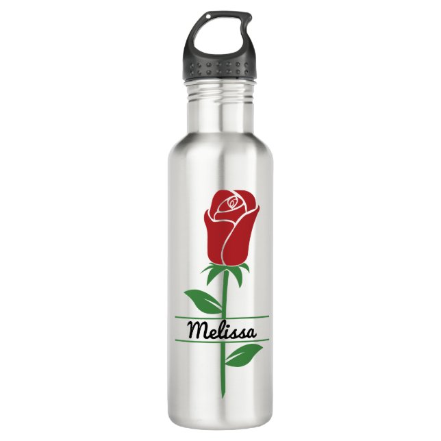 Personalisierte Rote Rose Edelstahlflasche (Vorderseite)