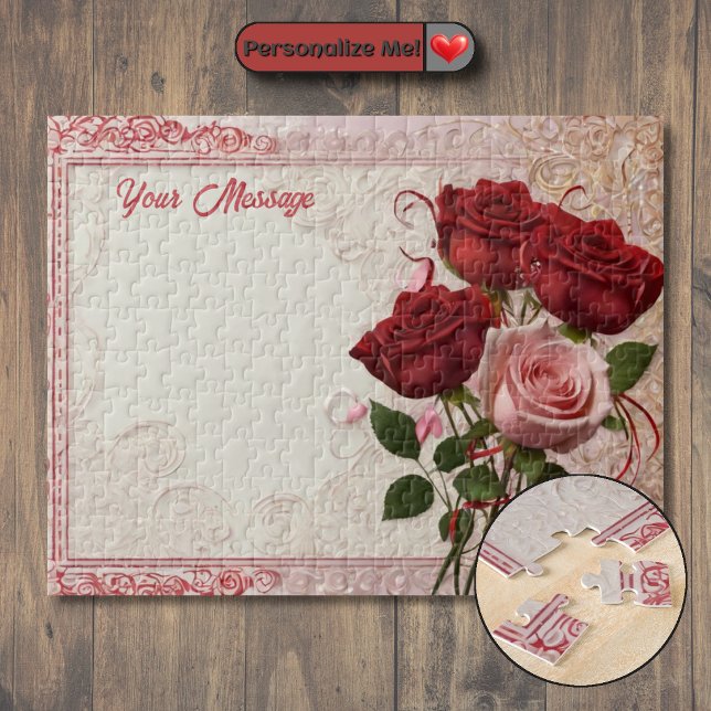 Personalisierte Rote Rose Puzzle (Customizable Red Rose Jigsaw Puzzle)