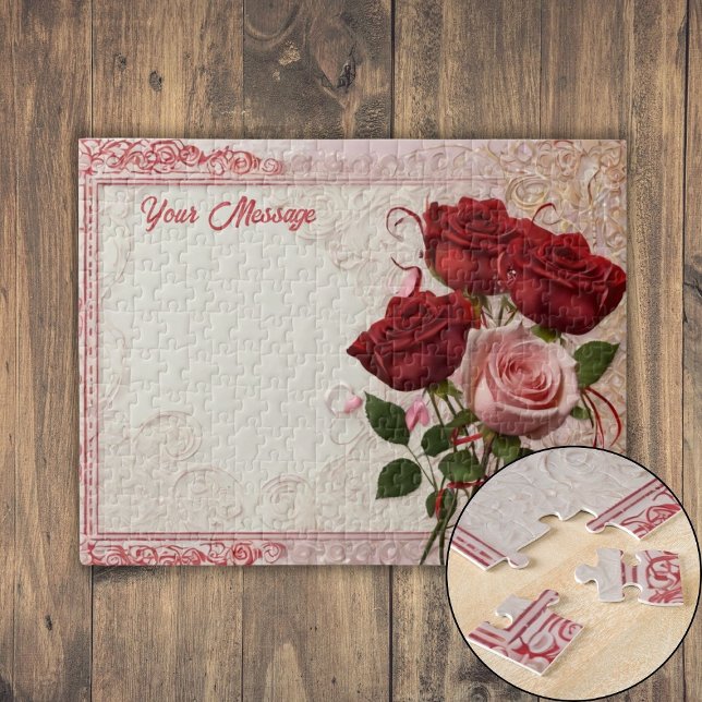 Personalisierte Rote Rose Puzzle (Personalized Red Rose Jigsaw Puzzle)