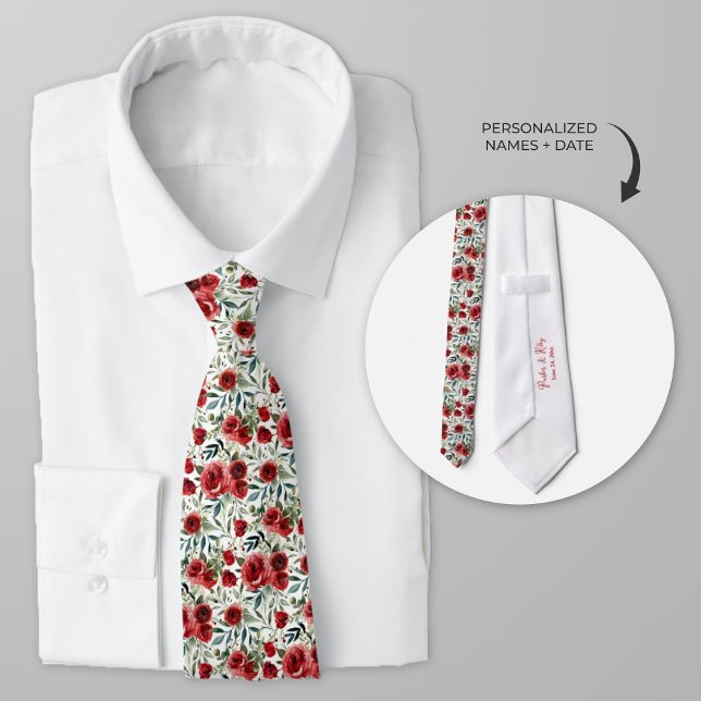 Personalisierte Rote Rosen Krawatte (Personalized red roses wedding party neck tie)