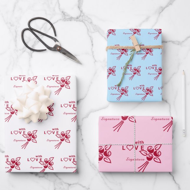 Personalisierte Rote Rosen "mit L ❤️ VE" Geschenkpapier Set (Vorderseite)