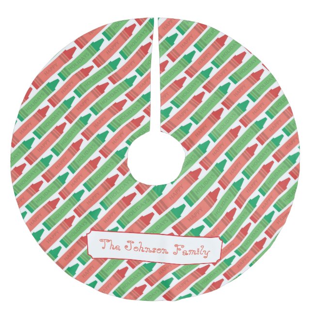 Personalisierte rote und grüne Krebse Polyester Weihnachtsbaumdecke (Vorderseite)