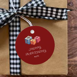 Personalisierte rote und weiße "Happy Birthday"-Ru Geschenkanhänger
