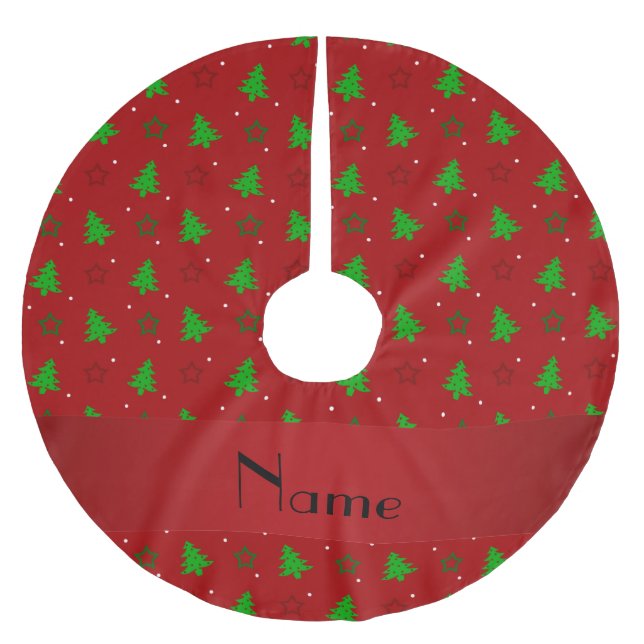 Personalisierte rote Weihnachtsnamenssterne Polyester Weihnachtsbaumdecke (Vorderseite)