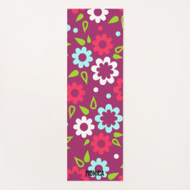 Personalisierte rote weiße bunte Blumenmuster-Name Yogamatte