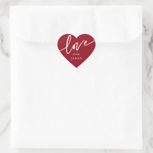 Personalisierte rote + weiße 'Liebe' Skript-Schrif Herz-Aufkleber