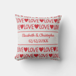 Personalisierte rote weiße Liebesherzen Hochzeitsd Kissen