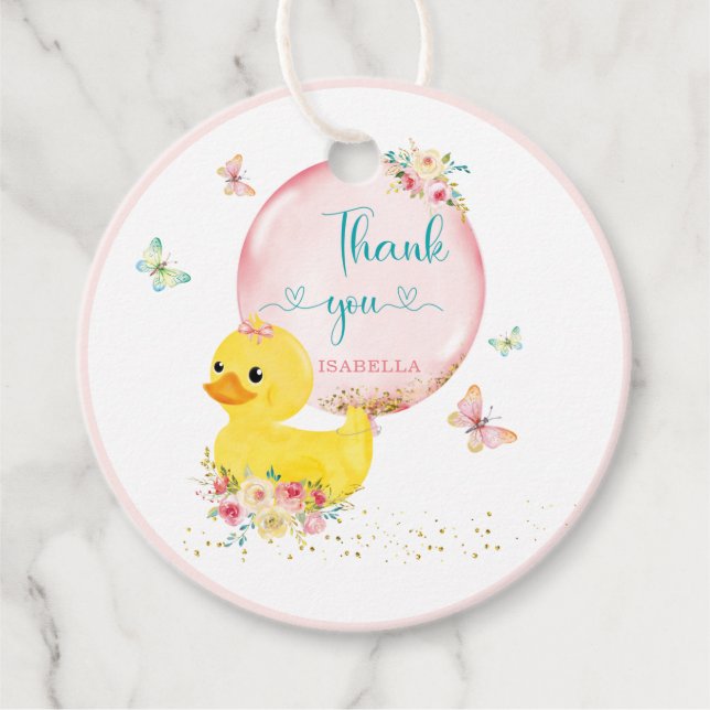Personalisierte Rubber Ducky Girl First Gevor Tags Geschenkanhänger (Vorderseite)