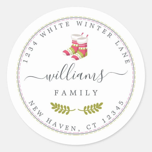 Personalisierte Rücksendeadresse der Weihnachtsfam Runder Aufkleber (Vorderseite)