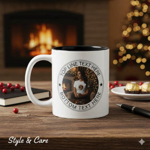 Personalisierte runde Foto-Text-Markierung Geschen Zweifarbige Tasse