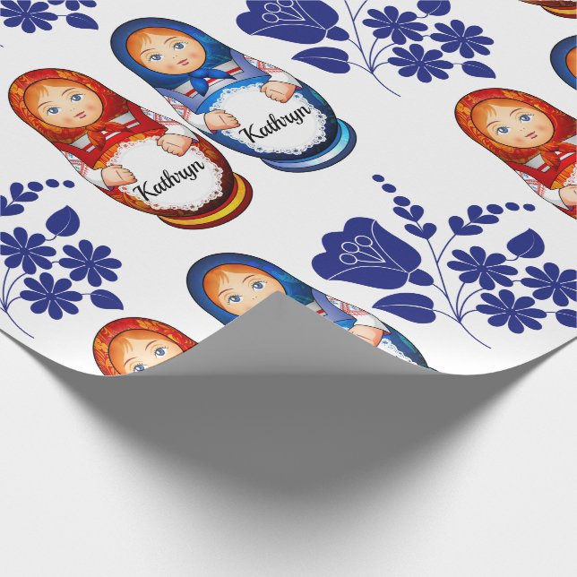 Personalisierte russische Matryoshka-Dollars Geschenkpapier (Ecke)