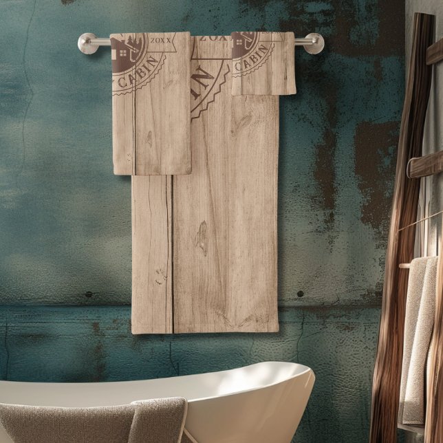 Personalisierte Rustikal-Holzhütte Badhandtuch Set (Von Creator hochgeladen)