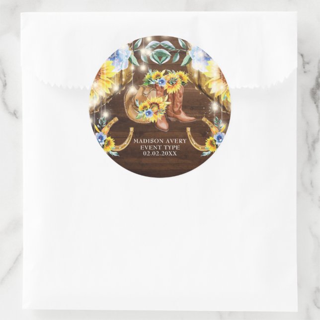 Personalisierte Rustikale Blumenstiefel Runder Aufkleber (Tasche)