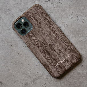 Personalisierte Rustikale Dunkelbraune Faux-Holzma iPhone 16 Pro Max Hülle