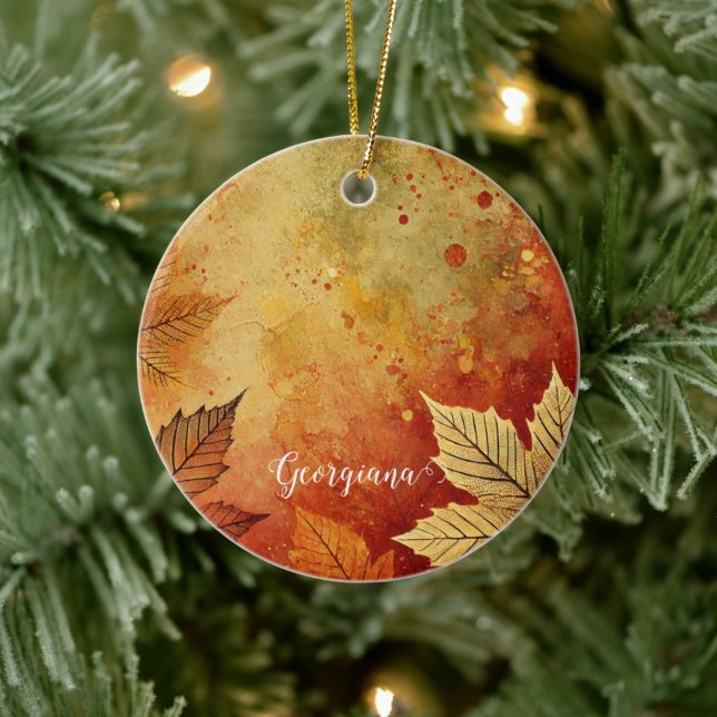 Personalisierte rustikale Goldene Autumnal Keramik Ornament (Baum)