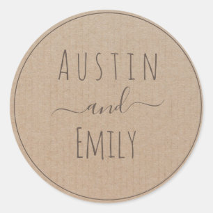 Personalisierte rustikale Hochzeit Runder Aufkleber