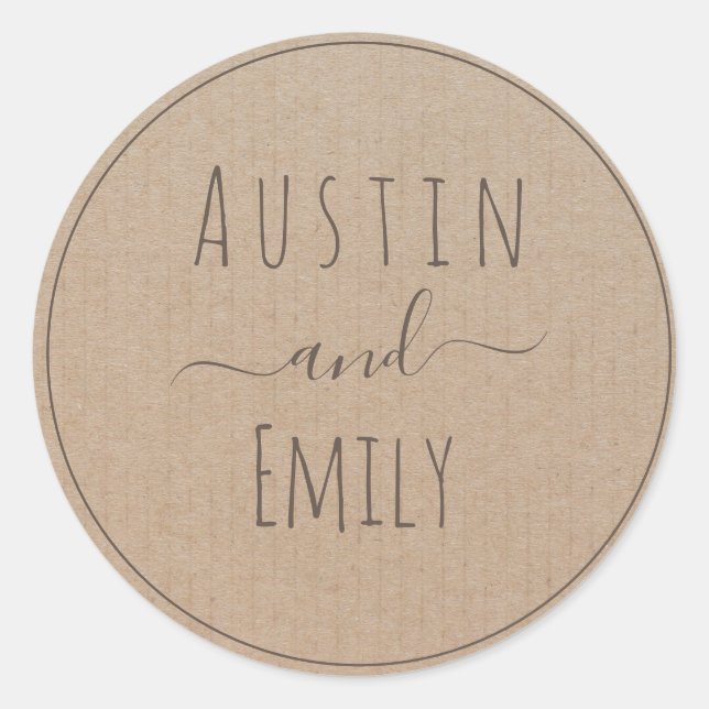 Personalisierte rustikale Hochzeit Runder Aufkleber (Vorderseite)