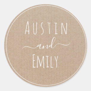 Personalisierte rustikale Hochzeit Runder Aufkleber