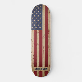 Personalisierte Rustikale Holzflagge Patriotische  Skateboard