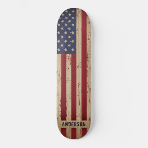 Personalisierte Rustikale Holzflagge Patriotische  Skateboard
