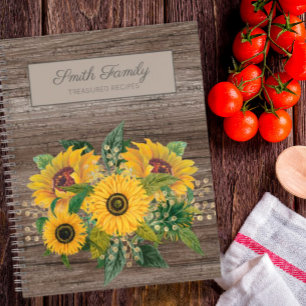 Personalisierte Rustikale Holzgelbe Sonnenblumen R Notizbuch