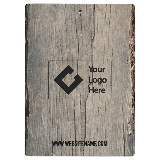 Personalisierte rustikale Holztextur mit Logo Klemmbrett (Rückseite)