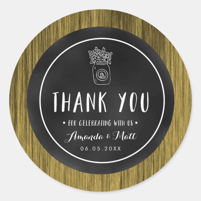 Personalisierte rustikale Mason Jar Wedding Sticke Runder Aufkleber (Vorderseite)
