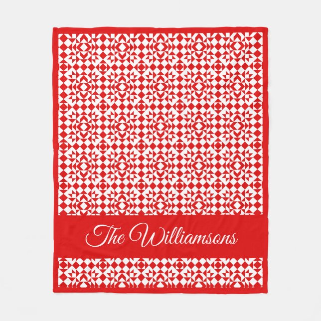 Personalisierte rustikale rote Weihnachtsgeometrie Fleecedecke (Vorderseite)