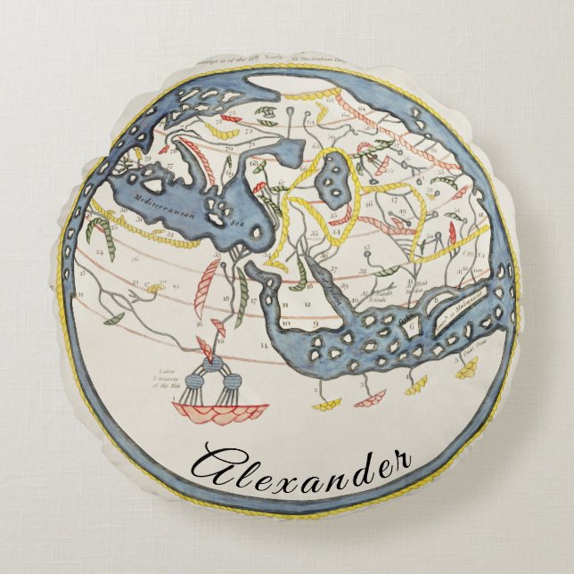 Personalisierte rustikale Vintage Karte Rundes Kissen (Vorderseite)