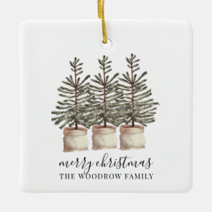 Personalisierte rustikale Weihnachtsbäume Feiertag Keramikornament