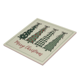 Personalisierte rustikale Weihnachtsbäume Fliese