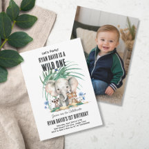 Personalisierte Safari Wild One Foto-Einladung