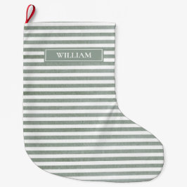 Personalisierte Sage Green Stripes Großer Weihnachtsstrumpf